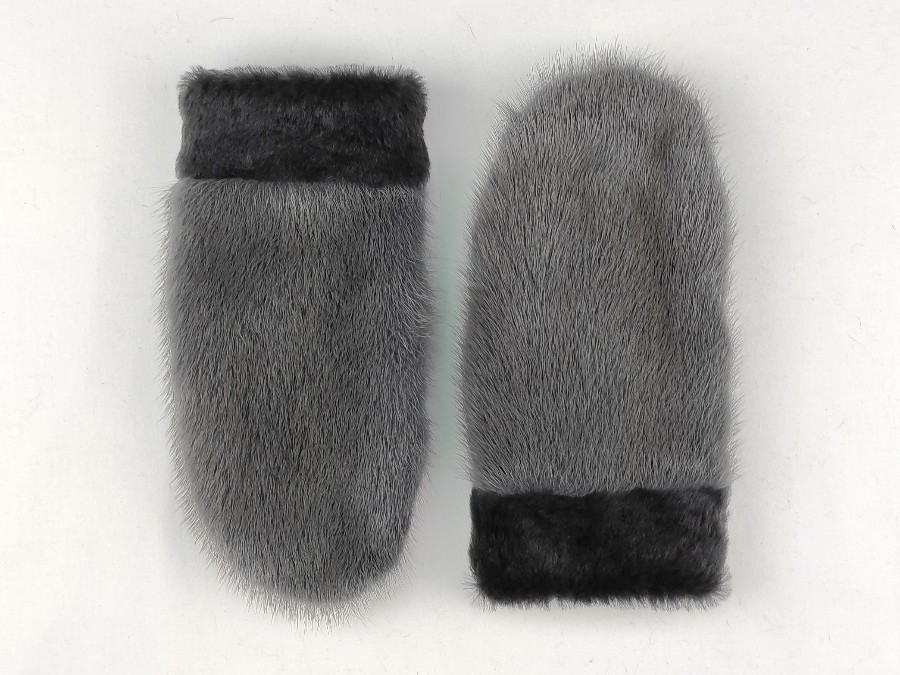Dark Grey Napa Sheepskin & Grey Mink Fur Mittens – Almahats